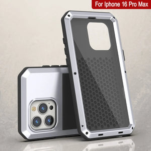 Funda de metal para iPhone 16 Pro Max, carcasa de armadura resistente de grado militar [a prueba de golpes], carcasa rígida de cuerpo completo [blanca]