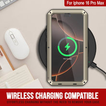 Cargar imagen en el visor de la galería, Funda de metal para iPhone 16 Pro Max, carcasa de armadura resistente de grado militar [a prueba de golpes], carcasa rígida de cuerpo completo [dorada]
