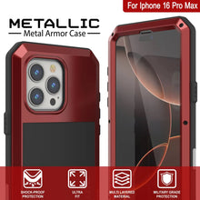 Cargar imagen en el visor de la galería, Funda de metal para iPhone 16 Pro Max, carcasa de armadura resistente de grado militar [a prueba de golpes], carcasa rígida de cuerpo completo [roja]
