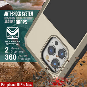 Funda de metal para iPhone 16 Pro Max, carcasa de armadura resistente de grado militar [a prueba de golpes], carcasa rígida de cuerpo completo [dorada]