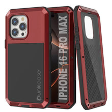 Cargar imagen en el visor de la galería, Funda de metal para iPhone 16 Pro Max, carcasa de armadura resistente de grado militar [a prueba de golpes], carcasa rígida de cuerpo completo [roja]
