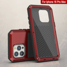 Cargar imagen en el visor de la galería, Funda de metal para iPhone 16 Pro Max, carcasa de armadura resistente de grado militar [a prueba de golpes], carcasa rígida de cuerpo completo [roja]
