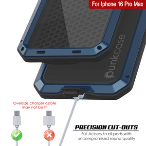 Funda de metal para iPhone 16 Pro Max, carcasa de armadura resistente de grado militar [a prueba de golpes], carcasa rígida de cuerpo completo [azul]