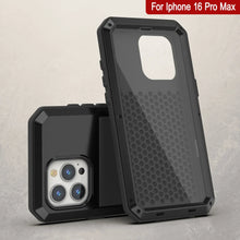 Cargar imagen en el visor de la galería, Funda de metal para iPhone 16 Pro Max, carcasa de armadura resistente de grado militar [a prueba de golpes], carcasa rígida de cuerpo completo [negra]
