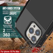 Cargar imagen en el visor de la galería, Funda de metal para iPhone 16 Pro Max, carcasa de armadura resistente de grado militar [a prueba de golpes], carcasa rígida de cuerpo completo [negra]
