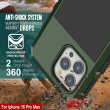 Cargar imagen en el visor de la galería, Funda de metal para iPhone 16 Pro Max, carcasa resistente de grado militar [a prueba de golpes], carcasa rígida de cuerpo completo [verde oscuro]

