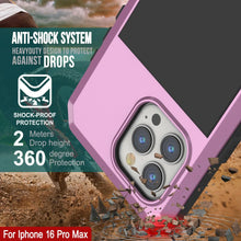 Cargar imagen en el visor de la galería, Funda de metal para iPhone 16 Pro Max, carcasa resistente de grado militar [a prueba de golpes], carcasa rígida de cuerpo completo [rosa]
