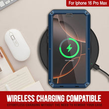 Cargar imagen en el visor de la galería, Funda de metal para iPhone 16 Pro Max, carcasa de armadura resistente de grado militar [a prueba de golpes], carcasa rígida de cuerpo completo [azul]

