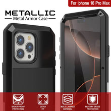 Cargar imagen en el visor de la galería, Funda de metal para iPhone 16 Pro Max, carcasa de armadura resistente de grado militar [a prueba de golpes], carcasa rígida de cuerpo completo [negra]
