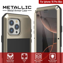 Cargar imagen en el visor de la galería, Funda de metal para iPhone 16 Pro Max, carcasa de armadura resistente de grado militar [a prueba de golpes], carcasa rígida de cuerpo completo [dorada]
