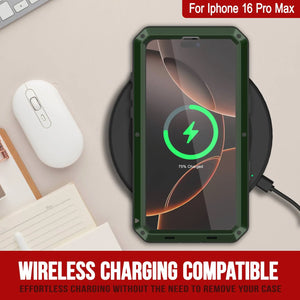 Funda de metal para iPhone 16 Pro Max, carcasa resistente de grado militar [a prueba de golpes], carcasa rígida de cuerpo completo [verde oscuro]