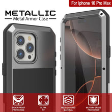 Cargar imagen en el visor de la galería, Funda de metal para iPhone 16 Pro Max, carcasa de armadura resistente de grado militar [a prueba de golpes], carcasa rígida de cuerpo completo [plateada]
