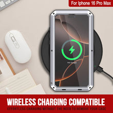 Cargar imagen en el visor de la galería, Funda de metal para iPhone 16 Pro Max, carcasa de armadura resistente de grado militar [a prueba de golpes], carcasa rígida de cuerpo completo [blanca]
