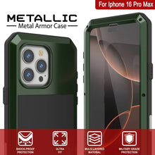 Cargar imagen en el visor de la galería, Funda de metal para iPhone 16 Pro Max, carcasa resistente de grado militar [a prueba de golpes], carcasa rígida de cuerpo completo [verde oscuro]
