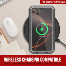 Cargar imagen en el visor de la galería, Funda de metal para iPhone 16 Pro Max, carcasa de armadura resistente de grado militar [a prueba de golpes], carcasa rígida de cuerpo completo [plateada]
