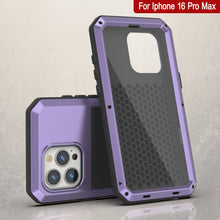 Cargar imagen en el visor de la galería, Funda de metal para iPhone 16 Pro Max, carcasa resistente de grado militar [a prueba de golpes], carcasa rígida de cuerpo completo [morado]
