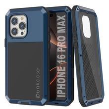 Cargar imagen en el visor de la galería, Funda de metal para iPhone 16 Pro Max, carcasa de armadura resistente de grado militar [a prueba de golpes], carcasa rígida de cuerpo completo [azul]
