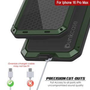 Funda de metal para iPhone 16 Pro Max, carcasa resistente de grado militar [a prueba de golpes], carcasa rígida de cuerpo completo [verde oscuro]