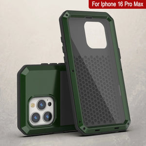 Funda de metal para iPhone 16 Pro Max, carcasa resistente de grado militar [a prueba de golpes], carcasa rígida de cuerpo completo [verde oscuro]
