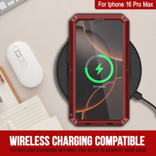 Cargar imagen en el visor de la galería, Funda de metal para iPhone 16 Pro Max, carcasa de armadura resistente de grado militar [a prueba de golpes], carcasa rígida de cuerpo completo [roja]
