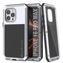 Cargar imagen en el visor de la galería, Funda de metal para iPhone 16 Pro Max, carcasa de armadura resistente de grado militar [a prueba de golpes], carcasa rígida de cuerpo completo [blanca]
