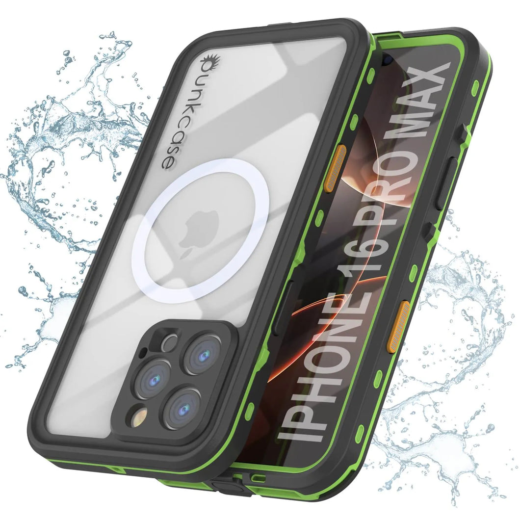 Funda impermeable para iPhone 16 Pro Max, Punkcase SpikeStar Light-Green Series | Funda fina de 2 m sumergible IP68