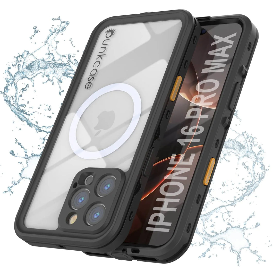Funda impermeable para iPhone 16 Pro Max, Punkcase SpikeStar Black Series | Ajuste fino, 2 m, sumergible, IP68