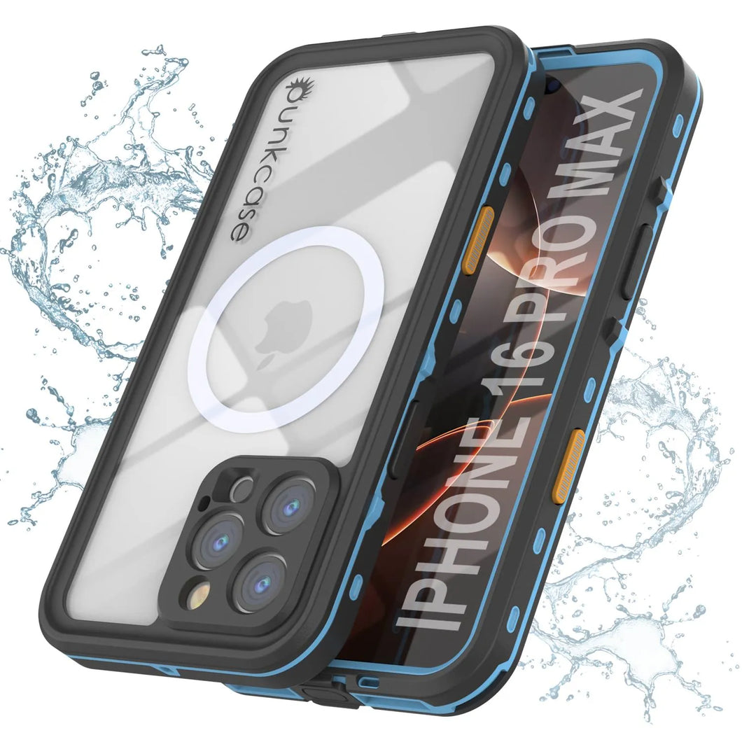 Funda impermeable para iPhone 16 Pro Max, Punkcase SpikeStar Light-Blue Series | Funda fina de 2 m sumergible IP68