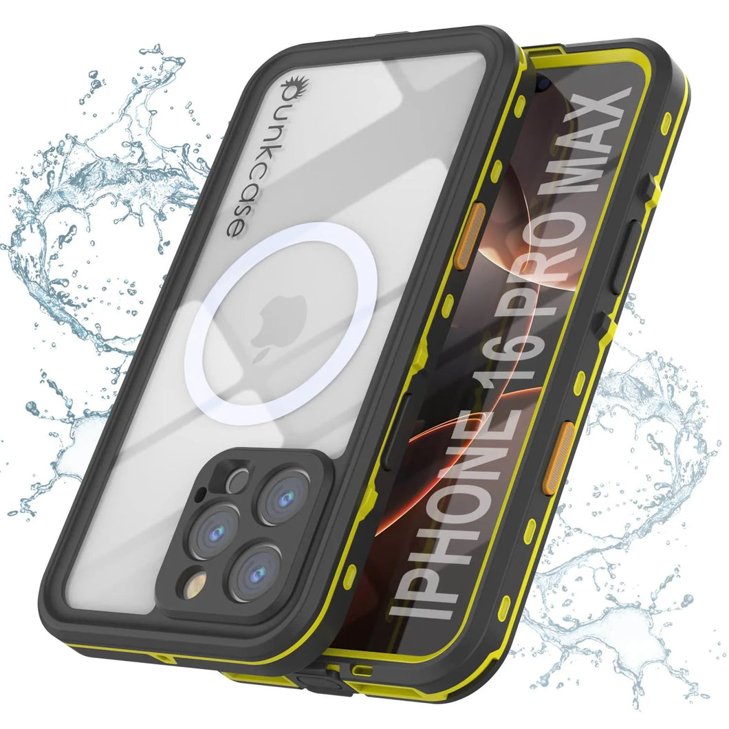 Funda impermeable para iPhone 16 Pro Max, Punkcase SpikeStar Yellow Series | Funda fina de 2 m sumergible IP68
