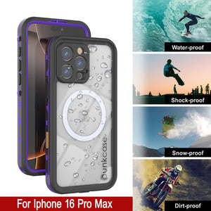 Funda impermeable para iPhone 16 Pro Max, Punkcase SpikeStar Purple Series | Ajuste fino, 2 m, sumergible, IP68