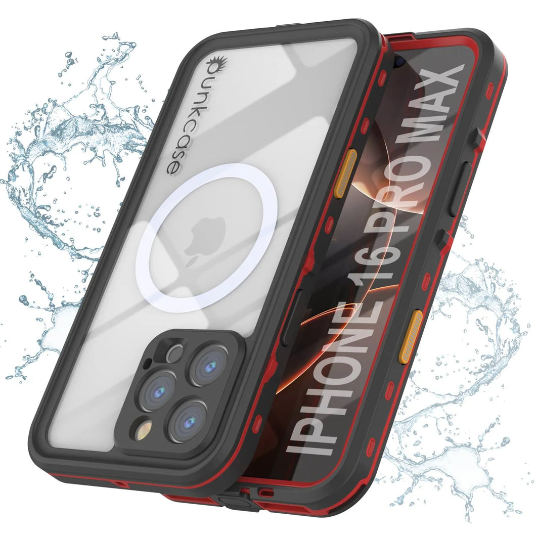 Funda impermeable para iPhone 16 Pro Max, Punkcase SpikeStar Red Series | Ajuste fino, 2 m, sumergible, IP68