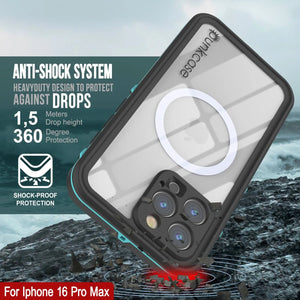 Funda impermeable para iPhone 16 Pro Max, Punkcase SpikeStar Teal Series | Ajuste fino, 2 m, sumergible, IP68
