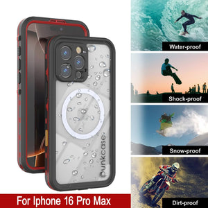 Funda impermeable para iPhone 16 Pro Max, Punkcase SpikeStar Red Series | Ajuste fino, 2 m, sumergible, IP68