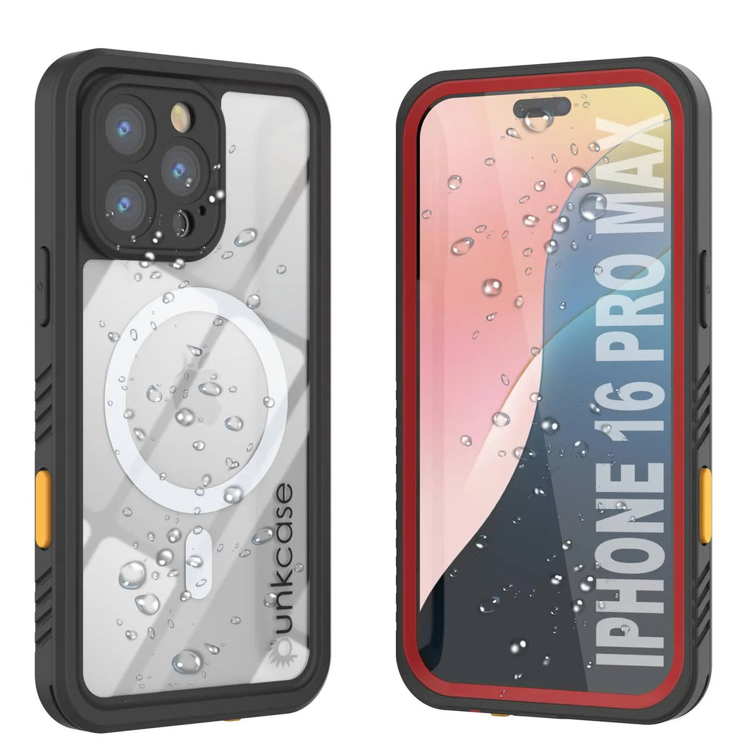 Funda impermeable para iPhone 16 Pro Max, Punkcase [Extreme Mag Series] Armor Cover con protector de pantalla incorporado [Rojo]