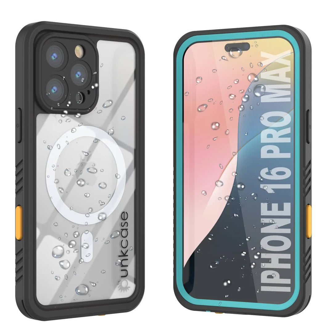 Funda impermeable para iPhone 16 Pro Max, Punkcase [Extreme Mag Series] Armor Cover con protector de pantalla incorporado [verde azulado]