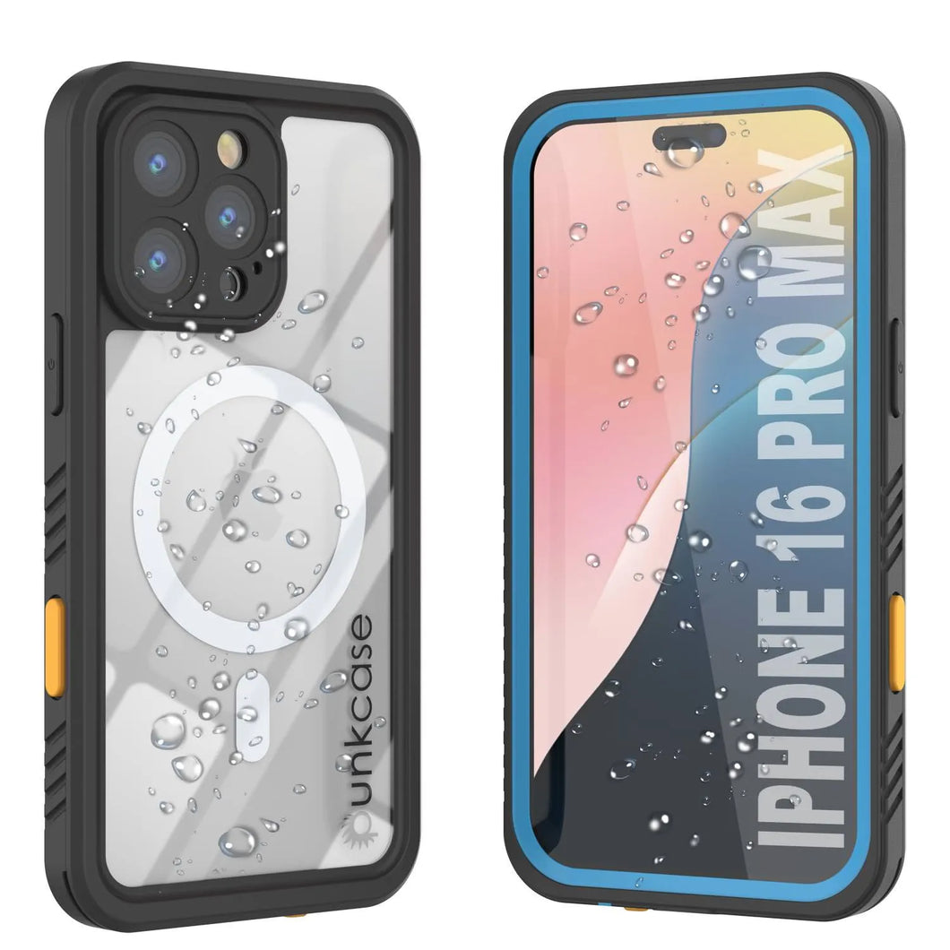 Funda impermeable para iPhone 16 Pro Max, Punkcase [Extreme Mag Series] Armor Cover con protector de pantalla incorporado [azul]