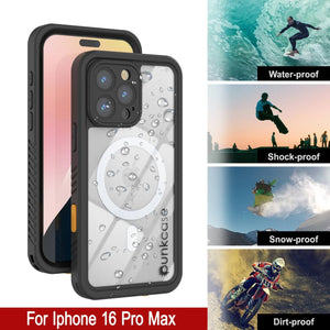 Funda impermeable para iPhone 16 Pro Max, Punkcase [Extreme Mag Series] Armor Cover con protector de pantalla incorporado [Negro]