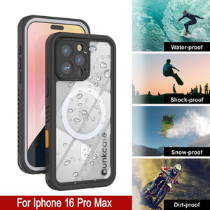 Funda impermeable para iPhone 16 Pro Max, Punkcase [Extreme Mag Series] Armor Cover con protector de pantalla incorporado [blanco]