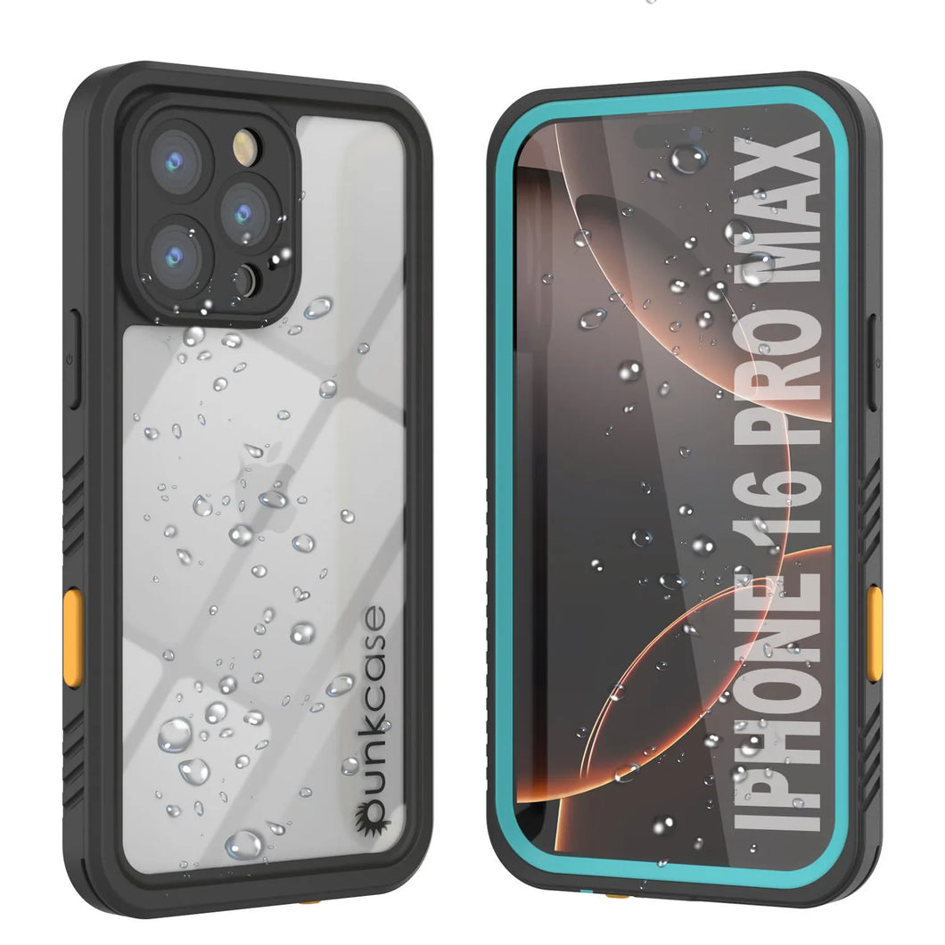 Funda impermeable para iPhone 16 Pro Max, Punkcase [Extreme Series] Armor Cover con protector de pantalla incorporado [verde azulado]