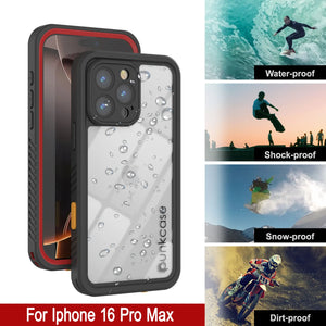 Funda impermeable para iPhone 16 Pro Max, Punkcase [Extreme Series] Armor Cover con protector de pantalla incorporado [Rojo]