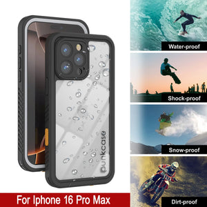 Funda impermeable para iPhone 16 Pro Max, Punkcase [Extreme Series] Armor Cover con protector de pantalla incorporado [blanco]