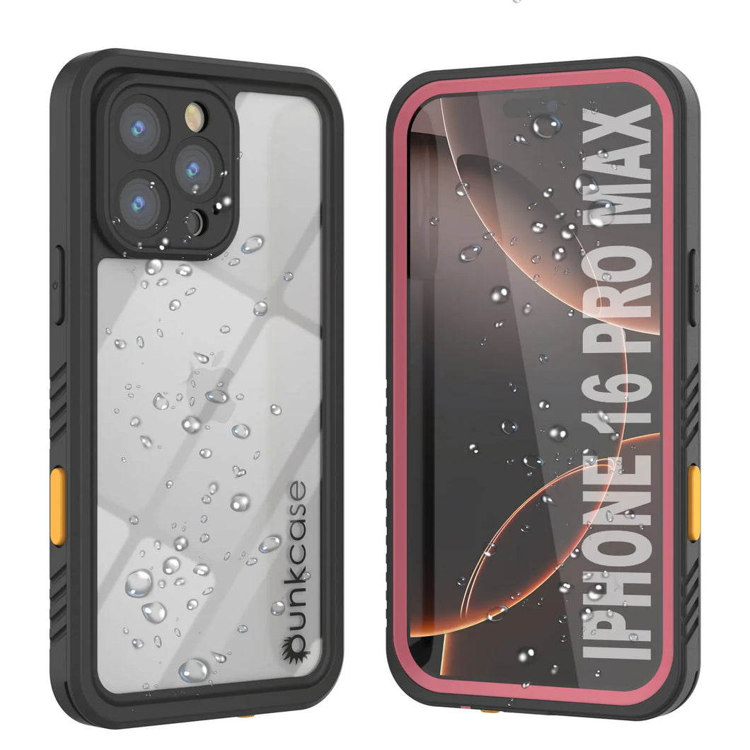Funda impermeable para iPhone 16 Pro Max, Punkcase [Extreme Series] Armor Cover con protector de pantalla incorporado [rosa]