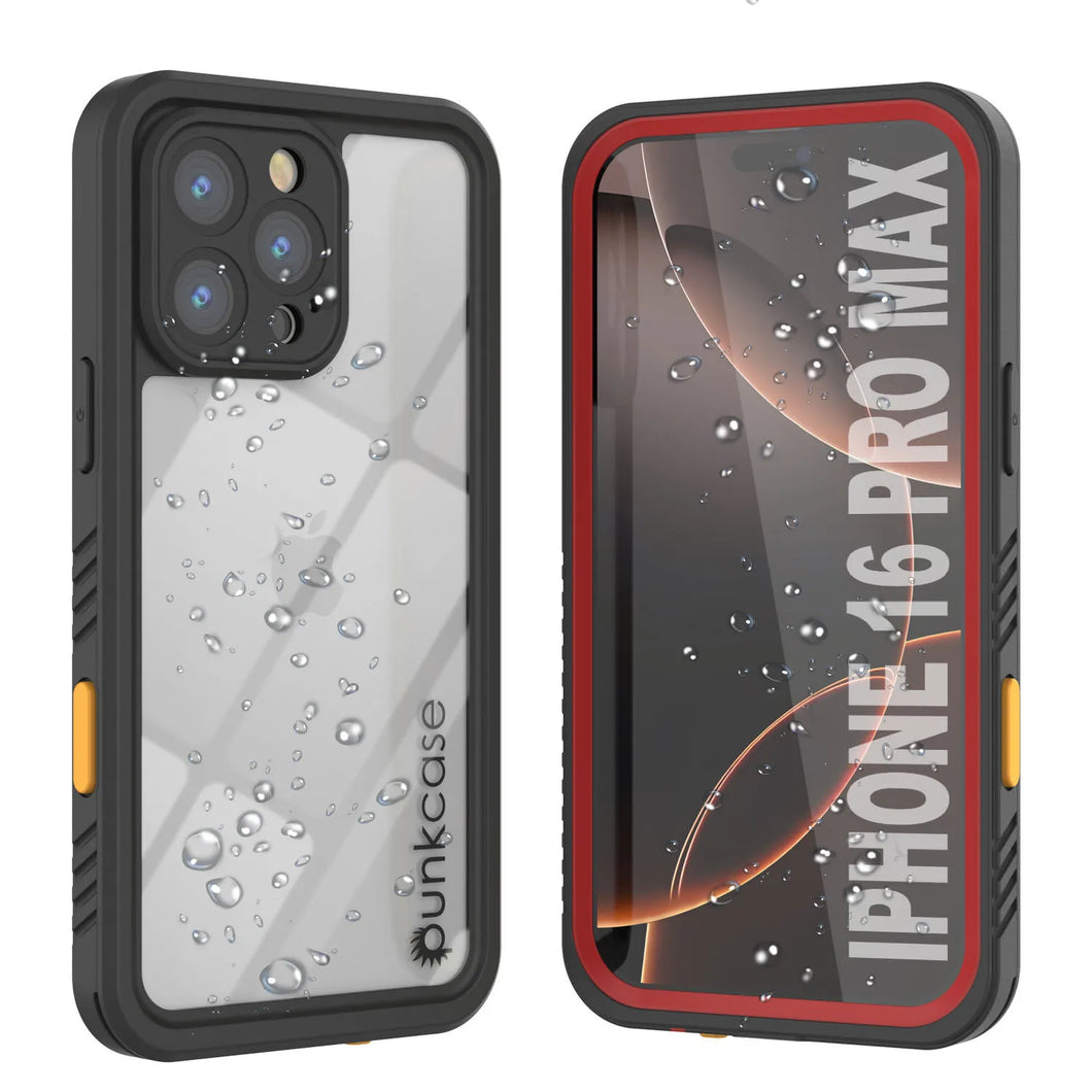 Funda impermeable para iPhone 16 Pro Max, Punkcase [Extreme Series] Armor Cover con protector de pantalla incorporado [Rojo]