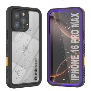 Funda impermeable para iPhone 16 Pro Max, Punkcase [Extreme Series] Armor Cover con protector de pantalla incorporado [púrpura]