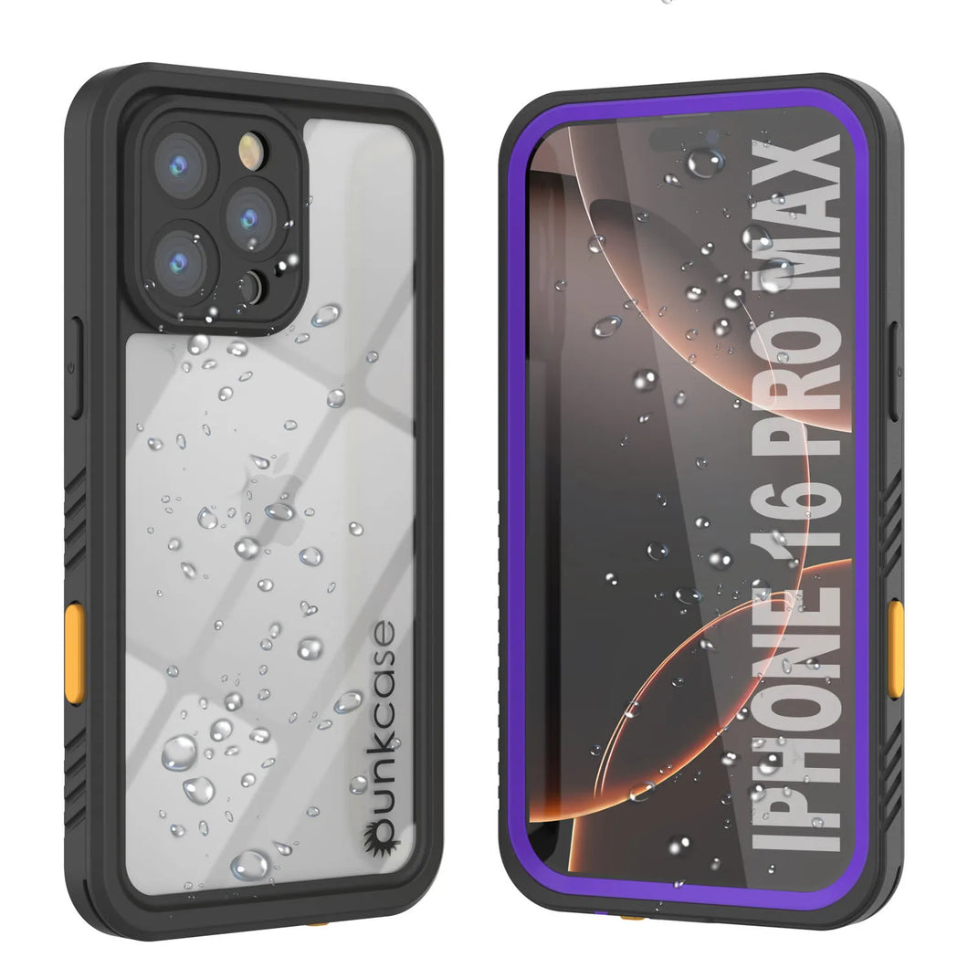 Funda impermeable para iPhone 16 Pro Max, Punkcase [Extreme Series] Armor Cover con protector de pantalla incorporado [púrpura]