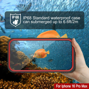Funda impermeable para iPhone 16 Pro Max, Punkcase [Extreme Series] Armor Cover con protector de pantalla incorporado [Rojo]