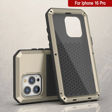 Cargar imagen en el visor de la galería, Funda de metal para iPhone 16 Pro, carcasa de armadura resistente de grado militar [a prueba de golpes], carcasa rígida de cuerpo completo [dorada]
