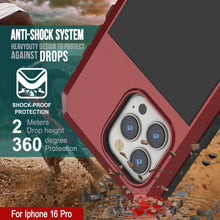 Cargar imagen en el visor de la galería, Funda de metal para iPhone 16 Pro, carcasa de armadura de grado militar resistente [a prueba de golpes], carcasa rígida de cuerpo completo [roja]
