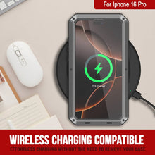 Cargar imagen en el visor de la galería, Funda de metal para iPhone 16 Pro, carcasa de armadura de grado militar resistente [a prueba de golpes], carcasa rígida de cuerpo completo [plateada]
