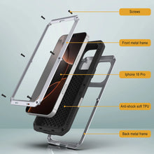 Cargar imagen en el visor de la galería, Funda de metal para iPhone 16 Pro, carcasa de armadura de grado militar resistente [a prueba de golpes], carcasa rígida de cuerpo completo [blanca]

